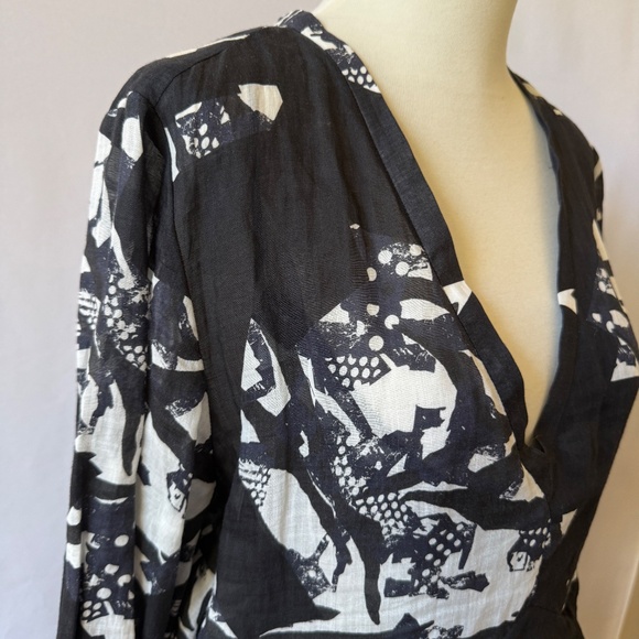 IRO PARIS ANDA PRINTED MINI DRESS RUFFLE WAIST LONG SLEEVE V NECK FEMININE 38-6 - Picture 6 of 11